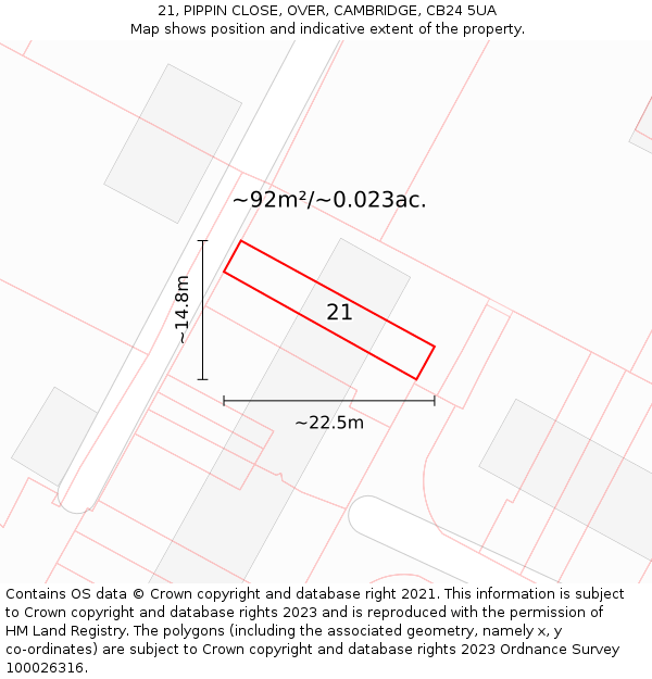 21, PIPPIN CLOSE, OVER, CAMBRIDGE, CB24 5UA: Plot and title map