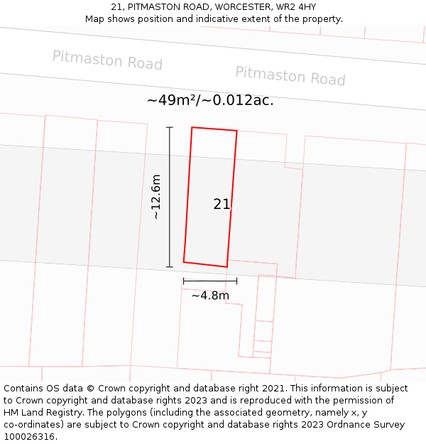 21, PITMASTON ROAD, WORCESTER, WR2 4HY: Plot and title map