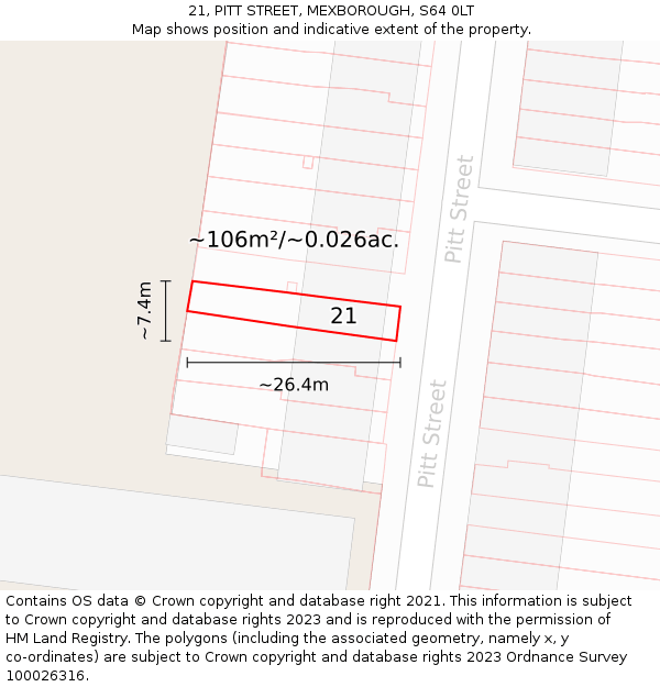 21, PITT STREET, MEXBOROUGH, S64 0LT: Plot and title map