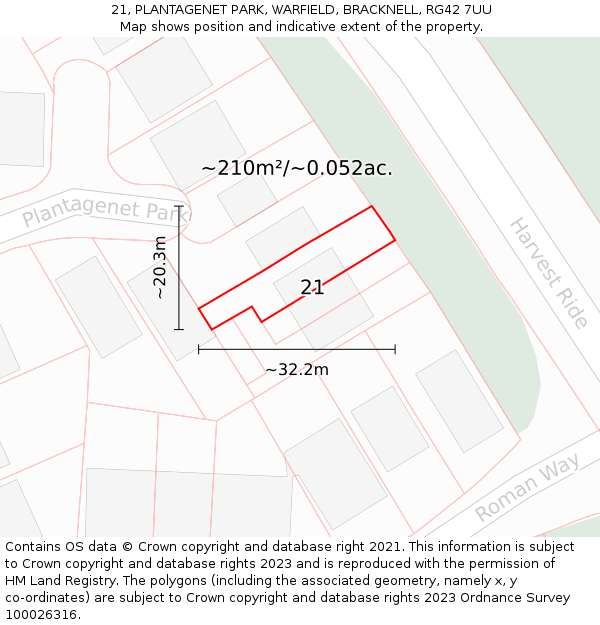 21, PLANTAGENET PARK, WARFIELD, BRACKNELL, RG42 7UU: Plot and title map
