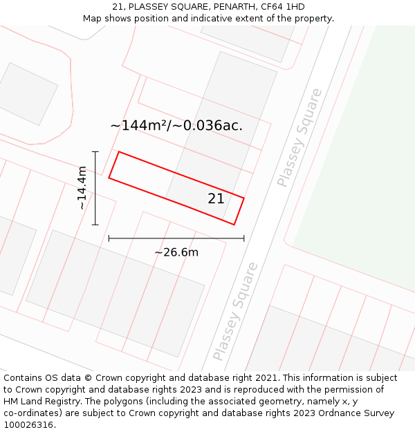 21, PLASSEY SQUARE, PENARTH, CF64 1HD: Plot and title map