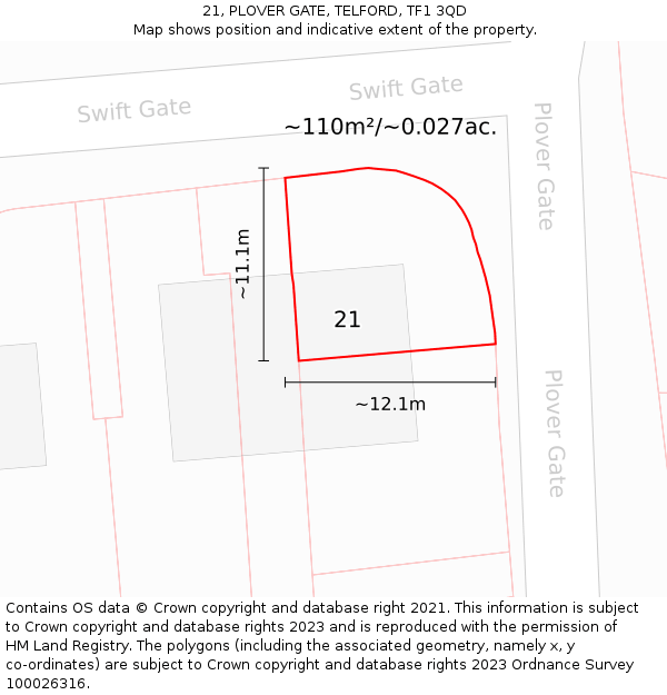 21, PLOVER GATE, TELFORD, TF1 3QD: Plot and title map