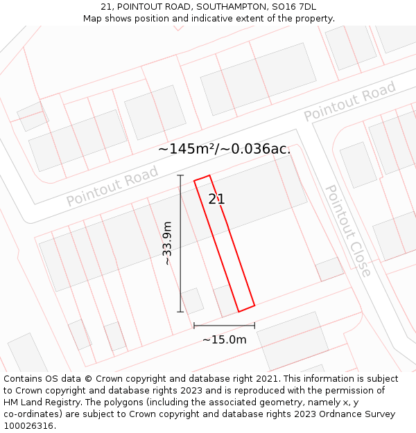 21, POINTOUT ROAD, SOUTHAMPTON, SO16 7DL: Plot and title map