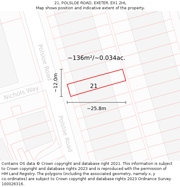 21, POLSLOE ROAD, EXETER, EX1 2HL: Plot and title map