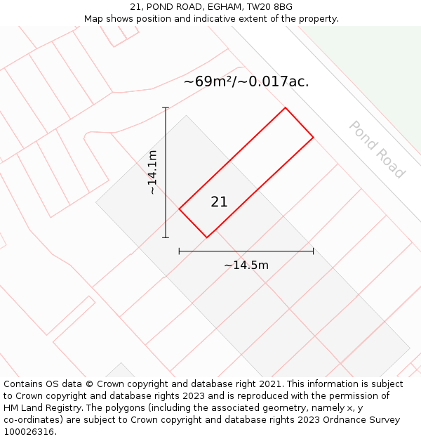 21, POND ROAD, EGHAM, TW20 8BG: Plot and title map