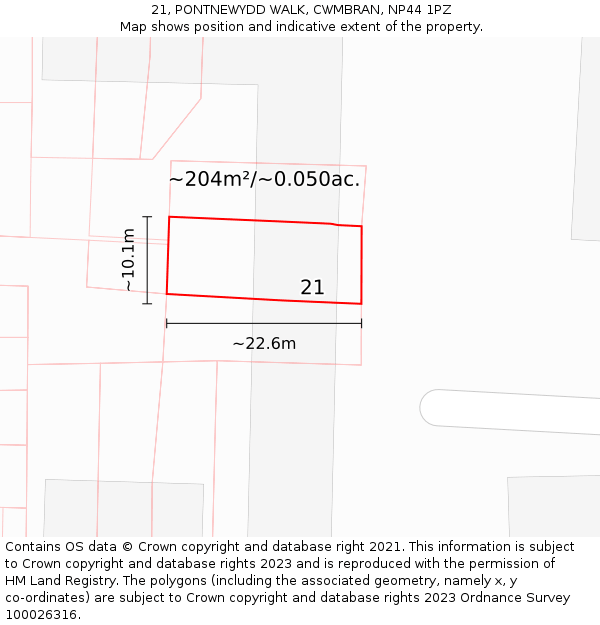 21, PONTNEWYDD WALK, CWMBRAN, NP44 1PZ: Plot and title map