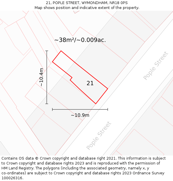 21, POPLE STREET, WYMONDHAM, NR18 0PS: Plot and title map