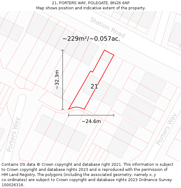 21, PORTERS WAY, POLEGATE, BN26 6AP: Plot and title map