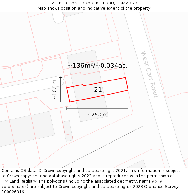 21, PORTLAND ROAD, RETFORD, DN22 7NR: Plot and title map