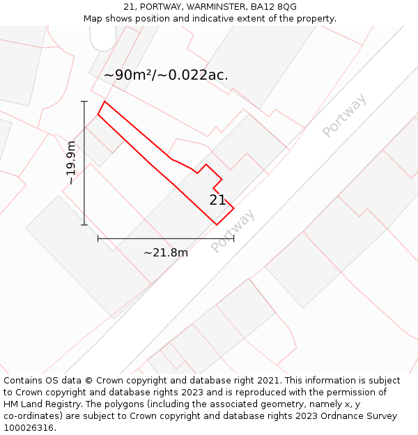 21, PORTWAY, WARMINSTER, BA12 8QG: Plot and title map