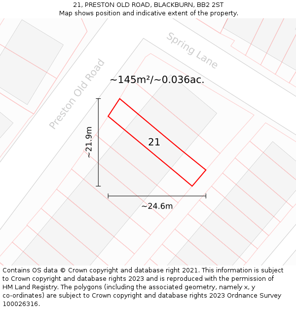 21, PRESTON OLD ROAD, BLACKBURN, BB2 2ST: Plot and title map