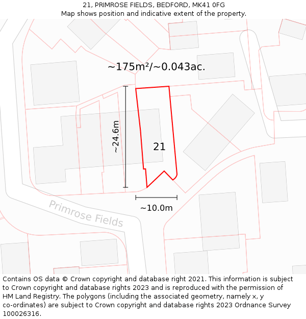 21, PRIMROSE FIELDS, BEDFORD, MK41 0FG: Plot and title map