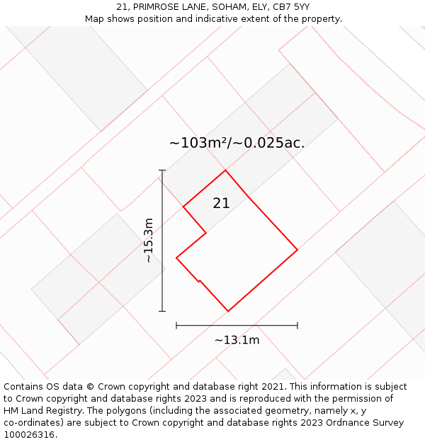 21, PRIMROSE LANE, SOHAM, ELY, CB7 5YY: Plot and title map