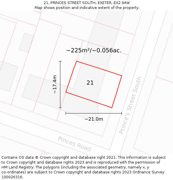 21, PRINCES STREET SOUTH, EXETER, EX2 9AW: Plot and title map