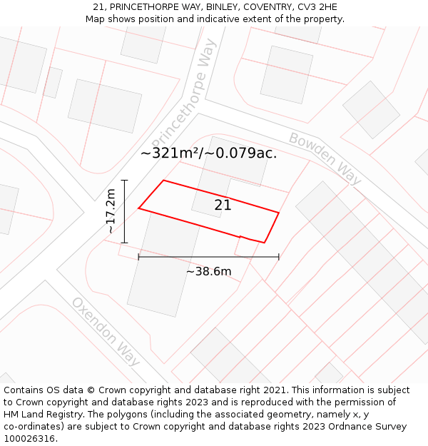 21, PRINCETHORPE WAY, BINLEY, COVENTRY, CV3 2HE: Plot and title map