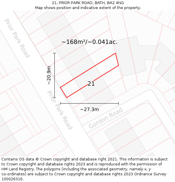 21, PRIOR PARK ROAD, BATH, BA2 4NG: Plot and title map