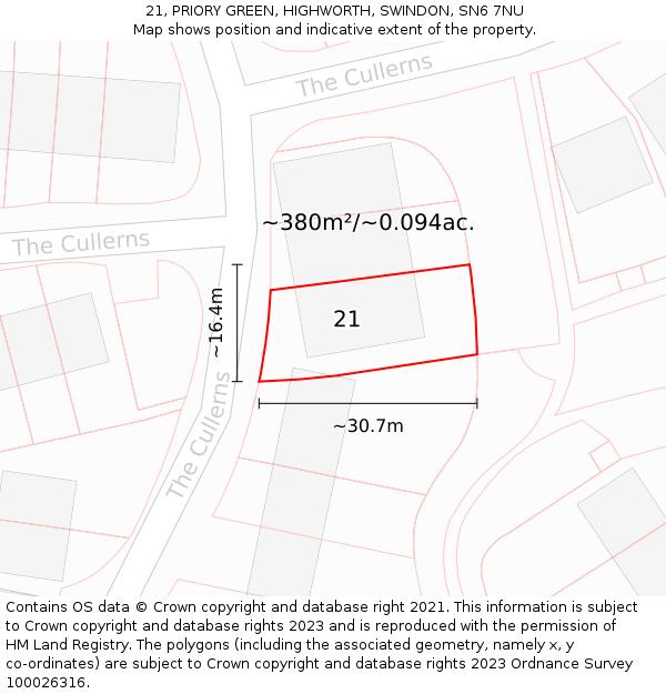 21, PRIORY GREEN, HIGHWORTH, SWINDON, SN6 7NU: Plot and title map