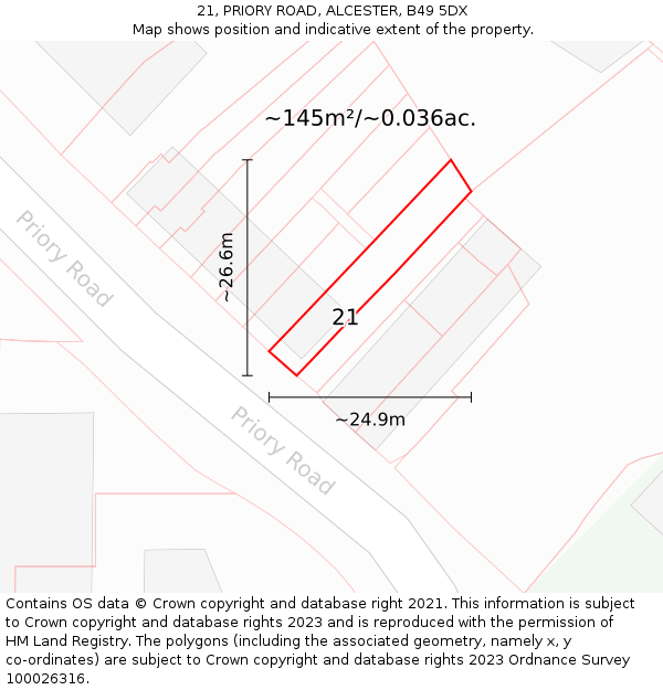 21, PRIORY ROAD, ALCESTER, B49 5DX: Plot and title map