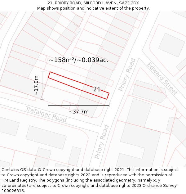 21, PRIORY ROAD, MILFORD HAVEN, SA73 2DX: Plot and title map