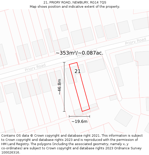 21, PRIORY ROAD, NEWBURY, RG14 7QS: Plot and title map