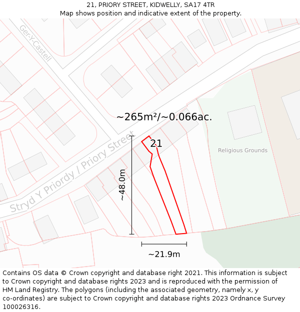 21, PRIORY STREET, KIDWELLY, SA17 4TR: Plot and title map