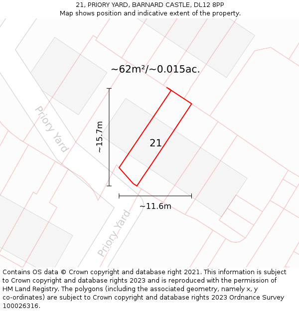 21, PRIORY YARD, BARNARD CASTLE, DL12 8PP: Plot and title map