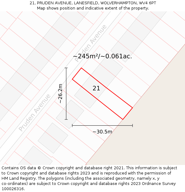 21, PRUDEN AVENUE, LANESFIELD, WOLVERHAMPTON, WV4 6PT: Plot and title map
