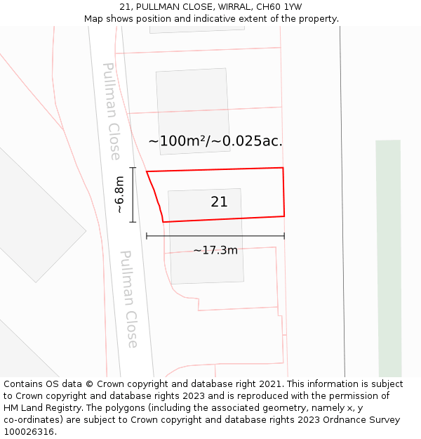 21, PULLMAN CLOSE, WIRRAL, CH60 1YW: Plot and title map