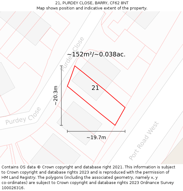 21, PURDEY CLOSE, BARRY, CF62 8NT: Plot and title map