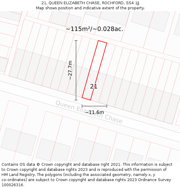 21, QUEEN ELIZABETH CHASE, ROCHFORD, SS4 1JJ: Plot and title map
