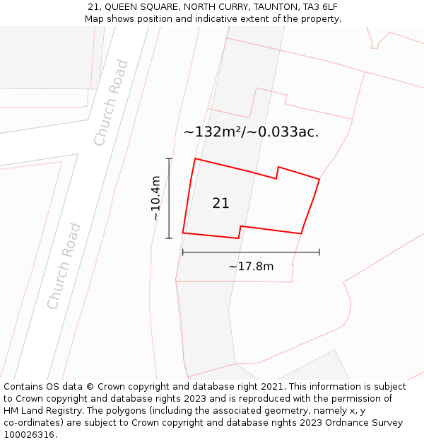 21, QUEEN SQUARE, NORTH CURRY, TAUNTON, TA3 6LF: Plot and title map