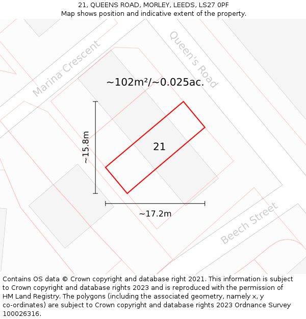 21, QUEENS ROAD, MORLEY, LEEDS, LS27 0PF: Plot and title map