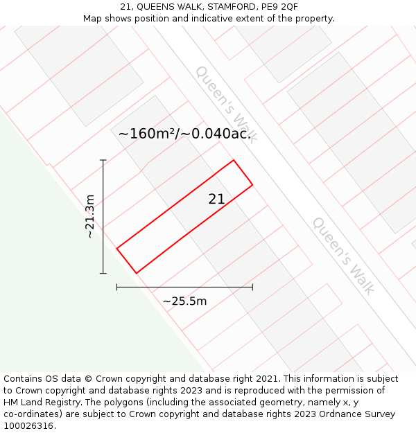 21, QUEENS WALK, STAMFORD, PE9 2QF: Plot and title map