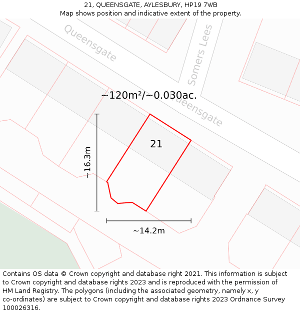 21, QUEENSGATE, AYLESBURY, HP19 7WB: Plot and title map