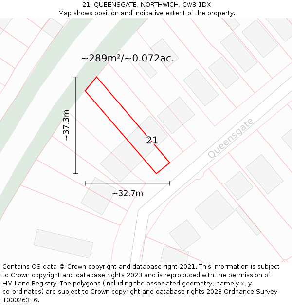 21, QUEENSGATE, NORTHWICH, CW8 1DX: Plot and title map