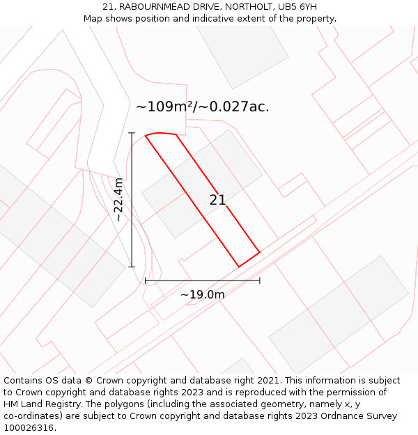 21, RABOURNMEAD DRIVE, NORTHOLT, UB5 6YH: Plot and title map