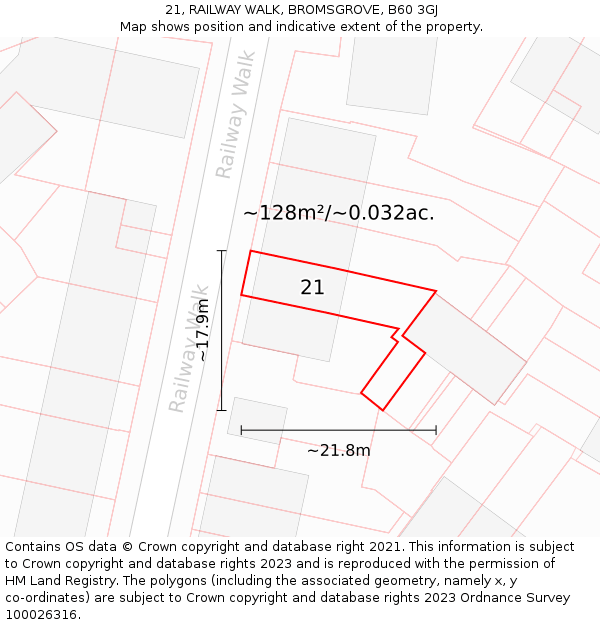 21, RAILWAY WALK, BROMSGROVE, B60 3GJ: Plot and title map