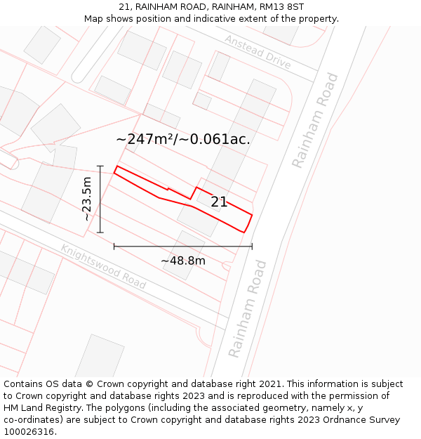 21, RAINHAM ROAD, RAINHAM, RM13 8ST: Plot and title map