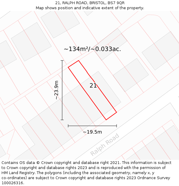 21, RALPH ROAD, BRISTOL, BS7 9QR: Plot and title map