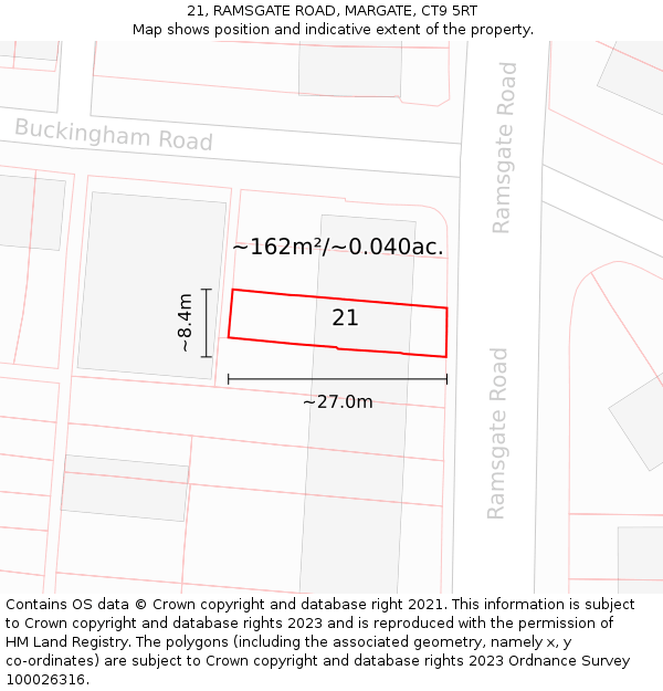 21, RAMSGATE ROAD, MARGATE, CT9 5RT: Plot and title map