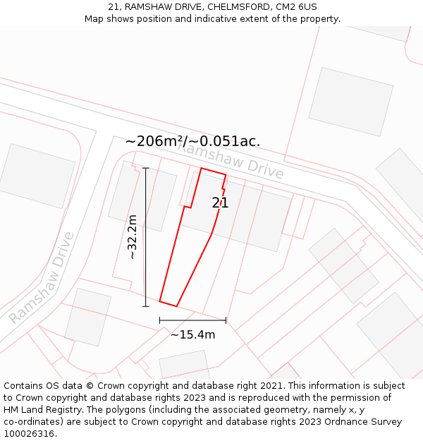 21, RAMSHAW DRIVE, CHELMSFORD, CM2 6US: Plot and title map