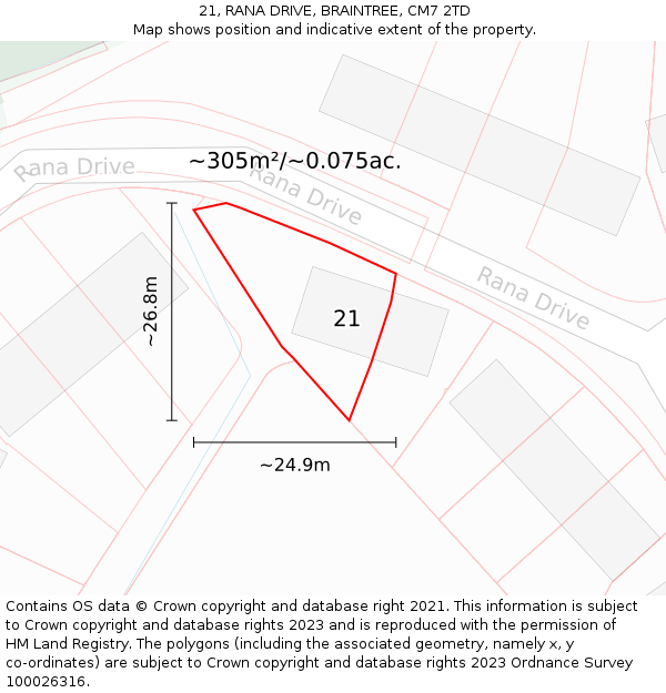 21, RANA DRIVE, BRAINTREE, CM7 2TD: Plot and title map