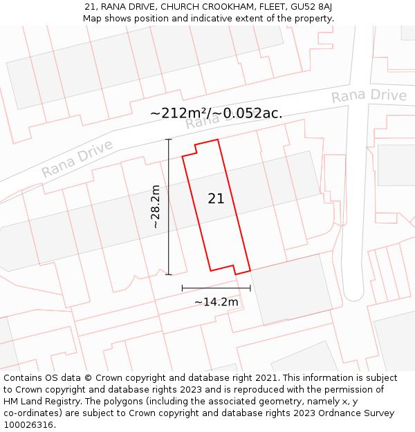 21, RANA DRIVE, CHURCH CROOKHAM, FLEET, GU52 8AJ: Plot and title map