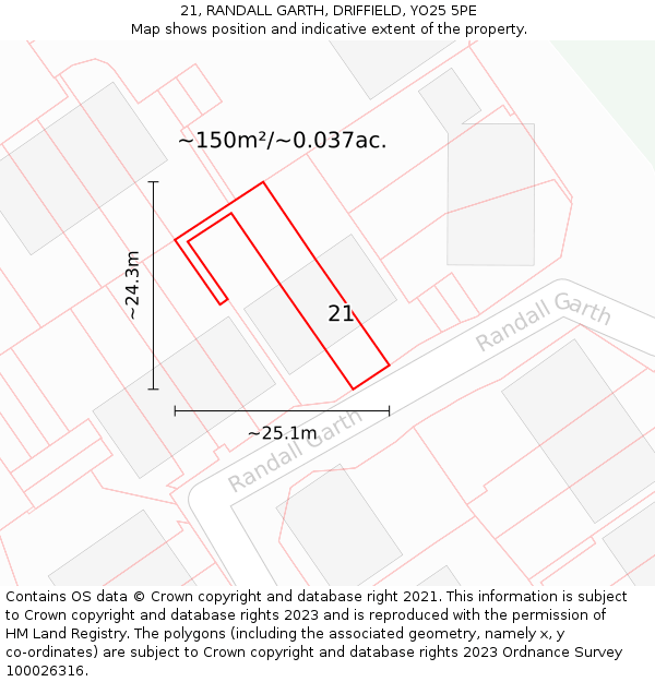 21, RANDALL GARTH, DRIFFIELD, YO25 5PE: Plot and title map