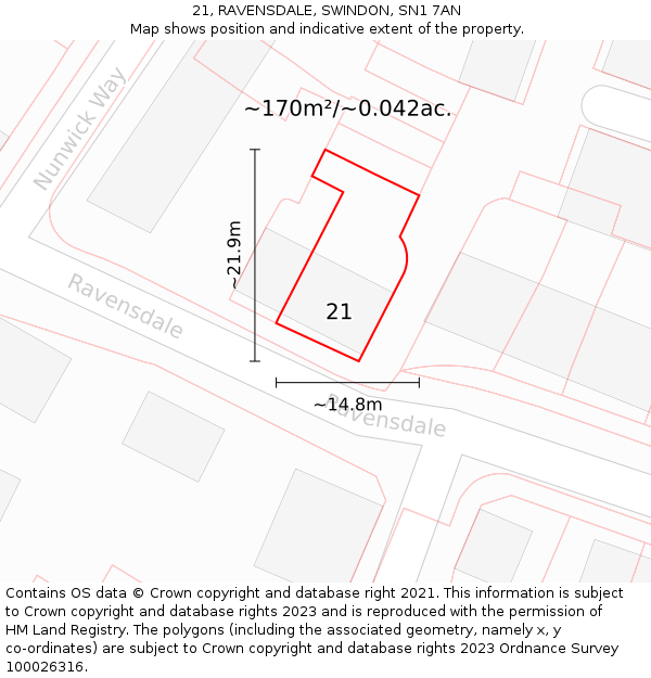 21, RAVENSDALE, SWINDON, SN1 7AN: Plot and title map