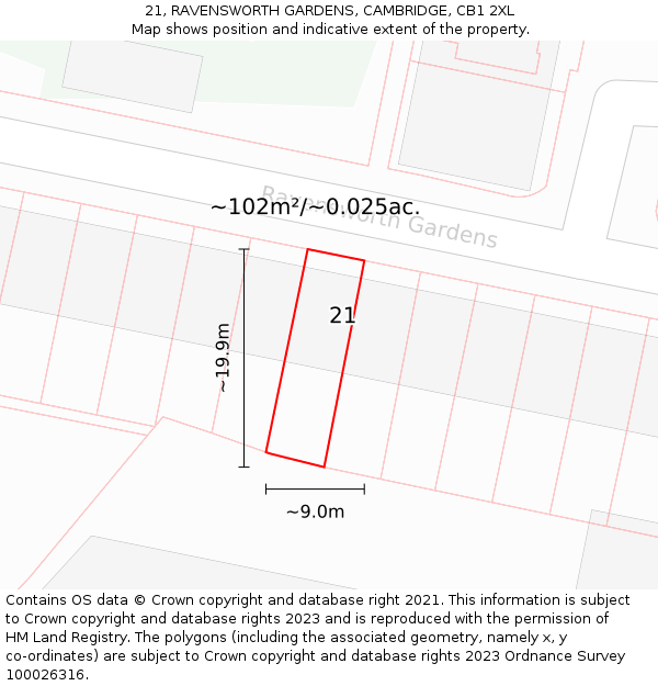 21, RAVENSWORTH GARDENS, CAMBRIDGE, CB1 2XL: Plot and title map