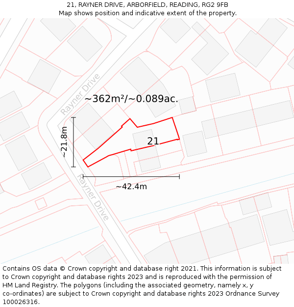 21, RAYNER DRIVE, ARBORFIELD, READING, RG2 9FB: Plot and title map