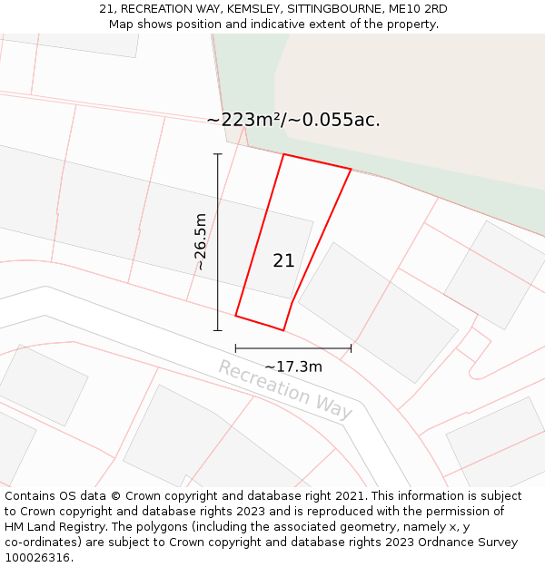 21, RECREATION WAY, KEMSLEY, SITTINGBOURNE, ME10 2RD: Plot and title map