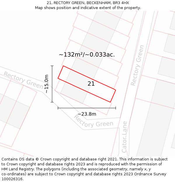 21, RECTORY GREEN, BECKENHAM, BR3 4HX: Plot and title map