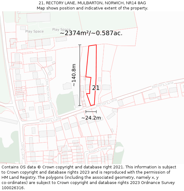 21, RECTORY LANE, MULBARTON, NORWICH, NR14 8AG: Plot and title map
